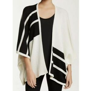 Brochu Walker Alpaca Wool Blend Poncho Cape Cardigan Black White Striped OS